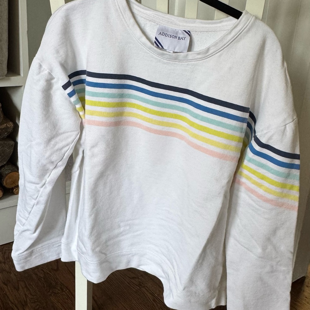Addison Bay White Sweatshirt with Rainbow Stripes
